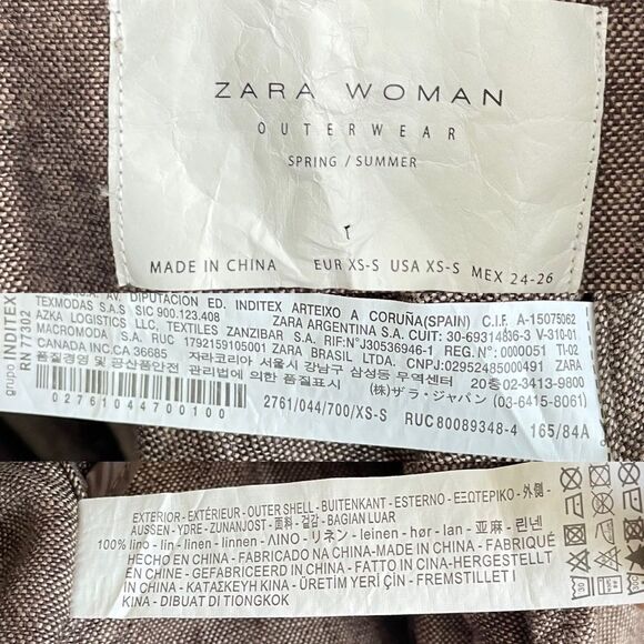 ZARA Boho Linen Wrap Cardigan Blazer Jacket Brown XS/S - Picture 14 of 14
